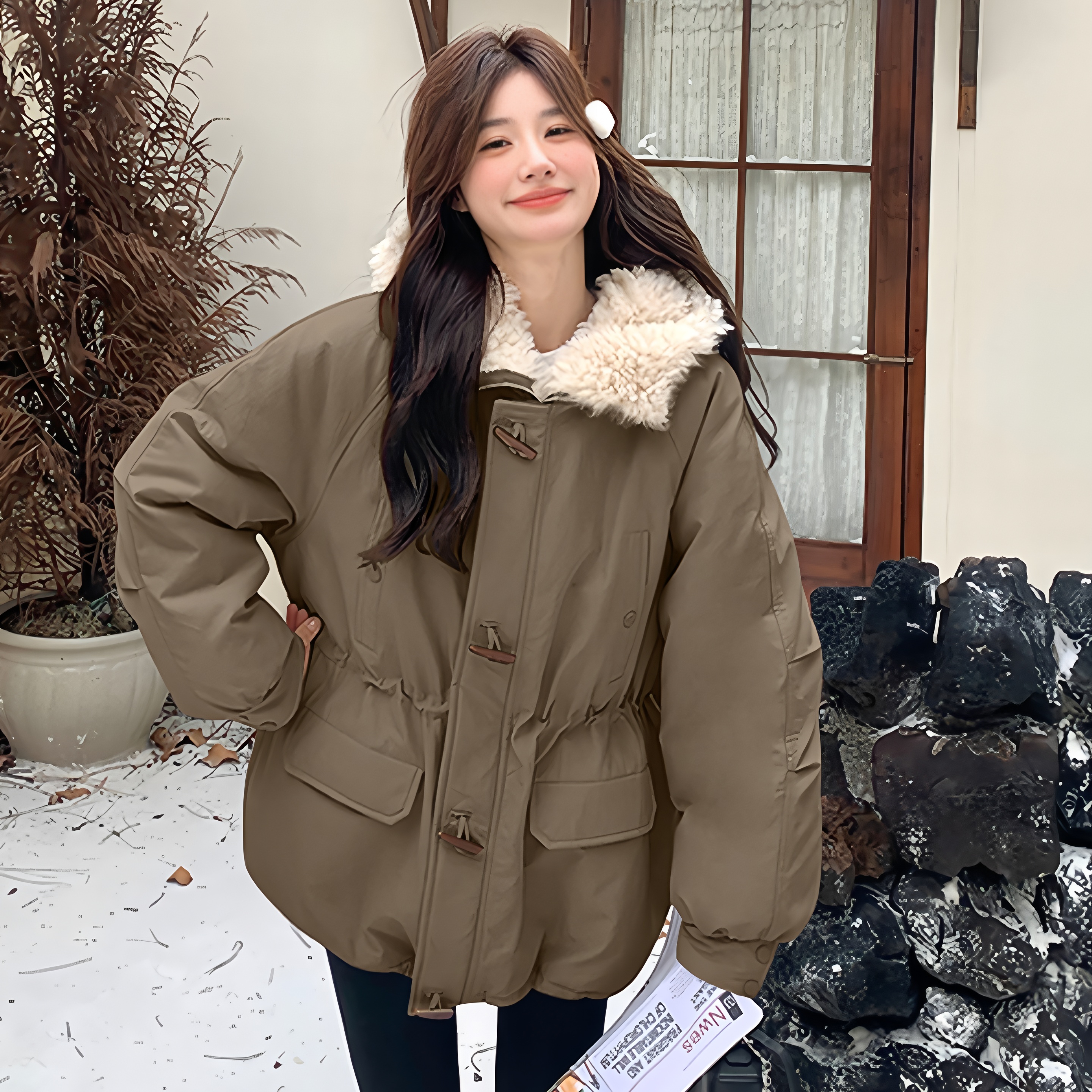 休闲加绒派克服女2025秋冬季新款韩系小个子连帽保暖加厚棉服上衣 - 图2