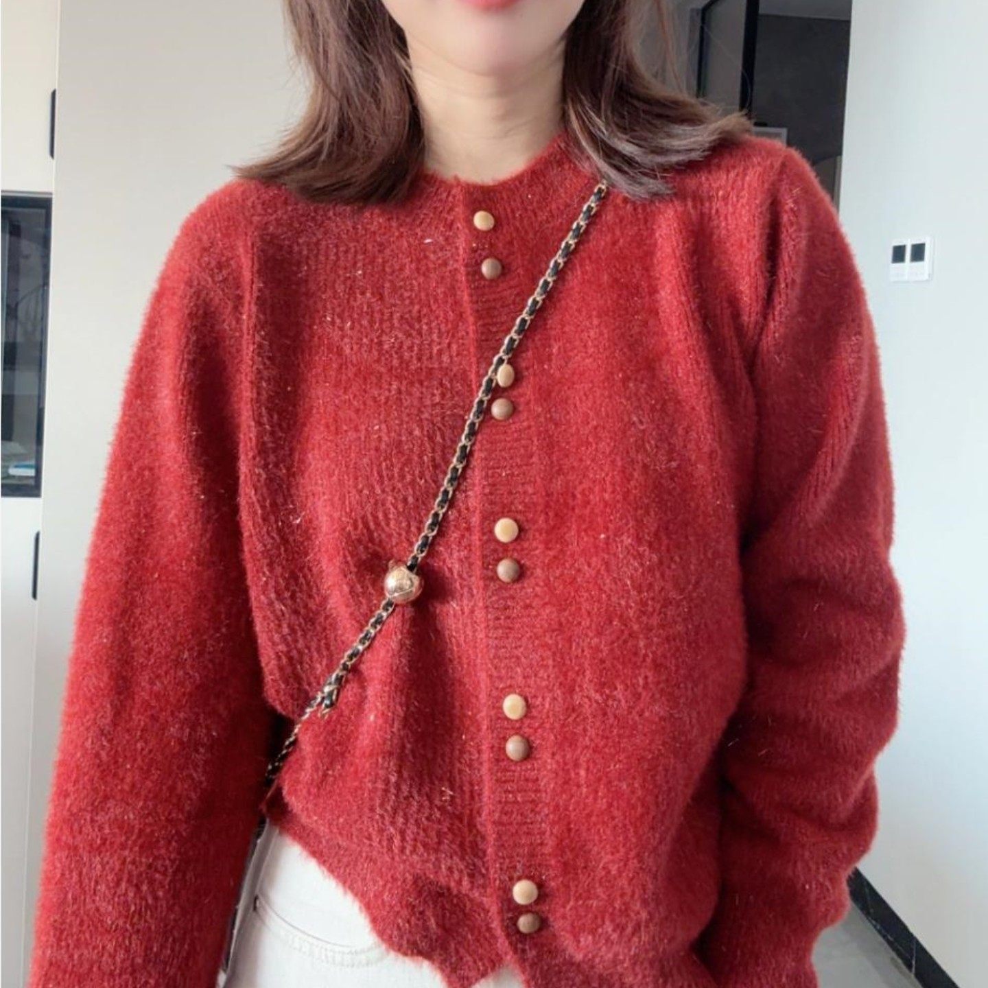 橘色水貂绒针织开衫外套女秋冬2025新款韩版宽松休闲百搭加厚毛衣,淘宝优惠券,粉丝福利购,淘宝优惠卷