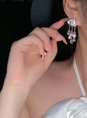彩色小雨滴森系少女耳钉雨天云彩琉璃水滴耳环小众设计感耳饰耳夹