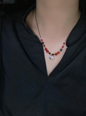 新中式平安锁串珠吊坠项链