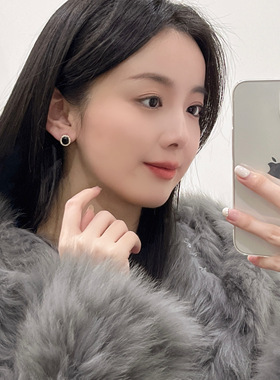 轻奢锆石耳钉女精致黑色大气
