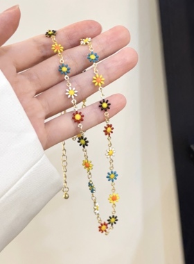 彩色小众项链女小清新雏菊花朵手链颈链ins风撞色设计锁骨链配饰