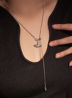 百搭时髦 精致珍珠星球吊坠流苏毛衣链女高级感独特长款颈链项链