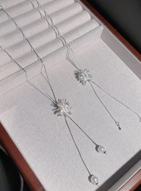 银色长款烟花可调节项链女大气高档高级感轻奢毛衣链叠戴颈链配饰