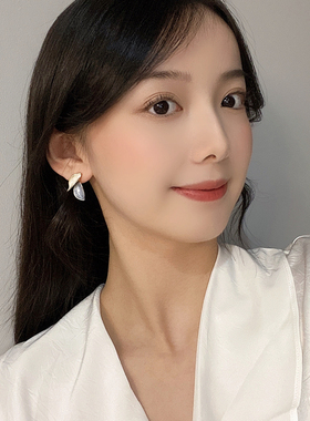 法式复古莫兰迪树叶森系滴釉耳夹