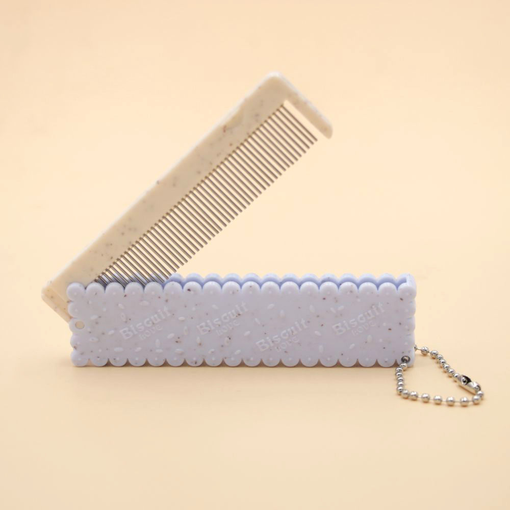 折叠密齿梳带镜子随身便携小梳子多功能小清新插画时尚饼干小头梳 - 图3