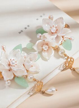 2pcs Flower Hairpin Chinese Hanfu Hair Clips For Women Pearl