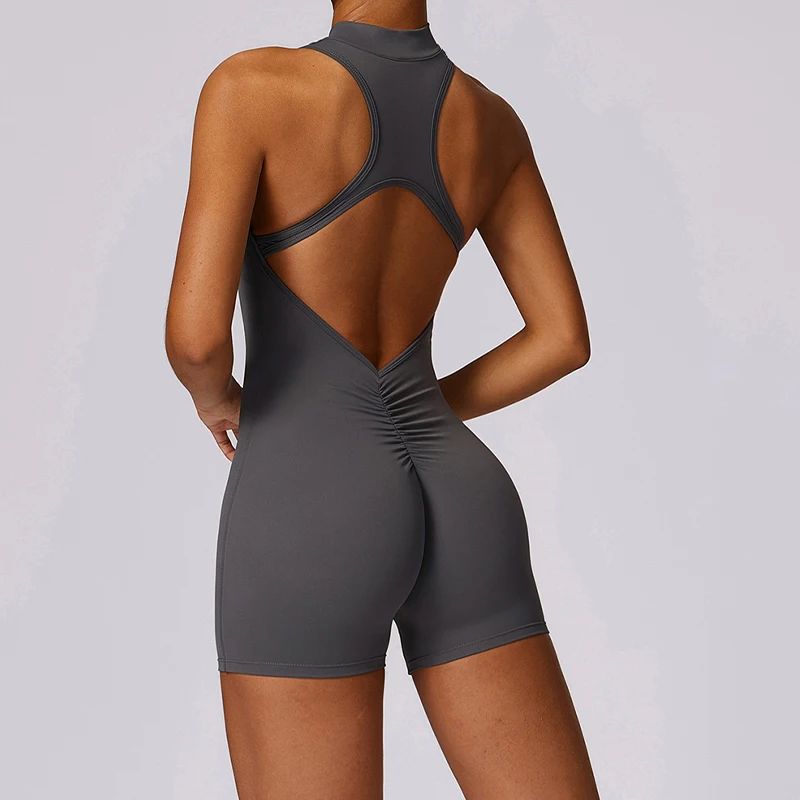 New V Back Scrunch Sports Jumpsuit Women Gym Rompers Sleevel - 图1