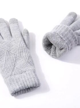 Female Winter Warm Knitted Full Finger Gloves Men Solid Wool