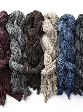 Fashion Crinkle Cotton Linen Scarf for Men Women Soft Warm P