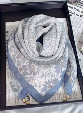 New Plaid Flower Print Scarves With Magnetic Buckle 65cm*65c