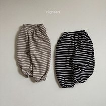 Flowers Pediatrics Korea Childrens Clothing 23 Autumn New Diigreen Mens And Womens Streaks Loose Light Cage Pants Bungling Pants