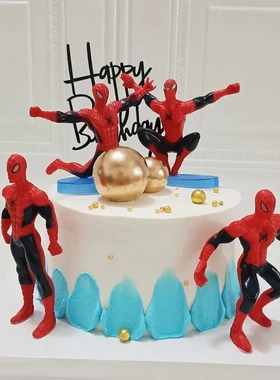 蜘蛛侠蛋糕装饰摆件蜘蛛网插签男孩儿童卡通玩具超人生日烘焙插件