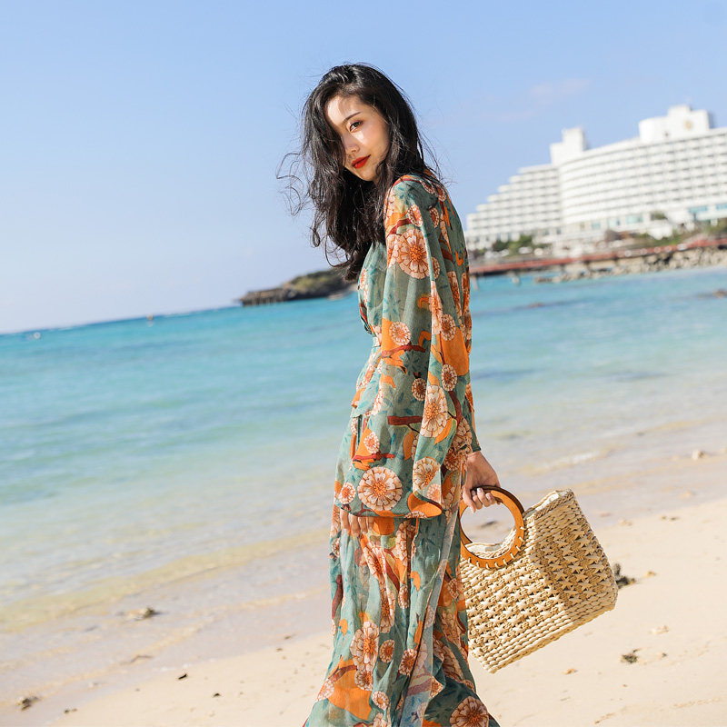 夏季新款收腰沙滩裤波西米亚阔腿裤 lumigon休闲裤