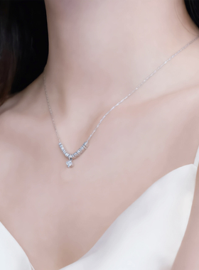 「星尘之吻」纯银s925项链女小正方闪珠竹节新送女友闺蜜生日礼物