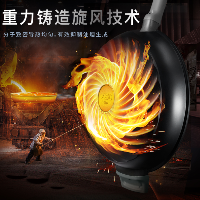 爱仕达蓝钻钛不粘魔法石无油烟炒锅旋风家用炒菜锅无油烟CL32F5Q