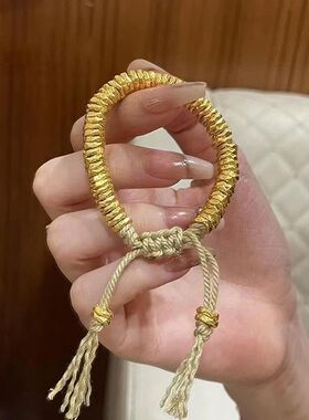 古法沙金盘缠手串女金色碎金子编织手链手绳金色碎碎礼物百搭手饰