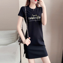 Small sub-ocean dress with summer fit 2022 new temperament wrap hip waist display slim fit slim black short sleeve dress child