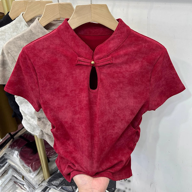 New short-sleeved waist pleated top