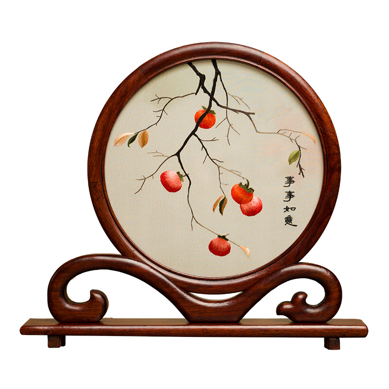 苏州刺绣摆件双面绣创意新中式装饰台屏桌面摆台绣美国风商务礼品