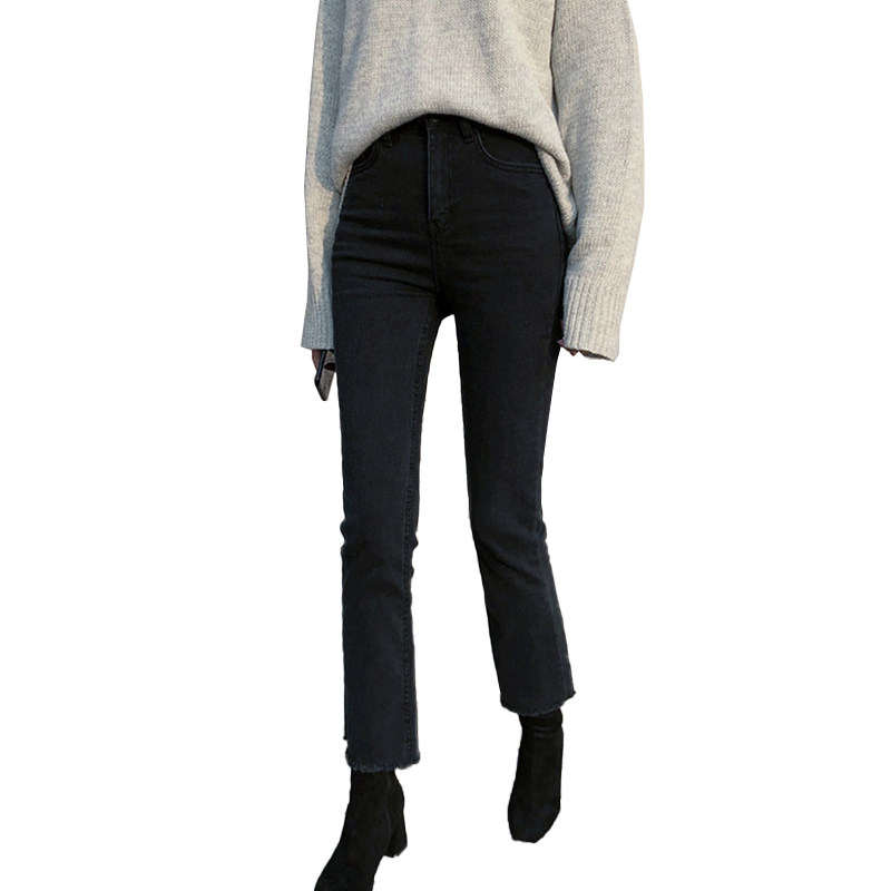 黑色微喇秋冬2021年秋新款牛仔裤 蓝瑟牛仔裤