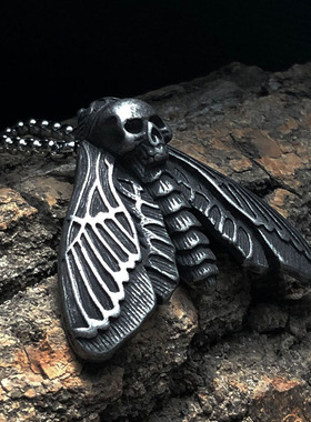 汉尼拔骷髅飞蛾吊坠项链暗黑风