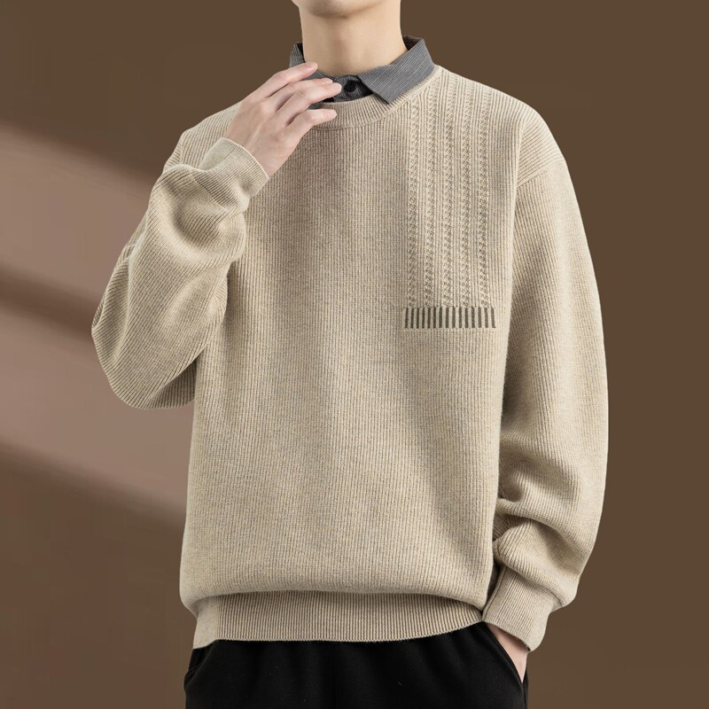 侨迪蒙拉高级感秋冬季加绒加厚假两件男毛衣内搭衬衫领针织衫保暖,淘宝优惠券,粉丝福利购,淘宝优惠卷