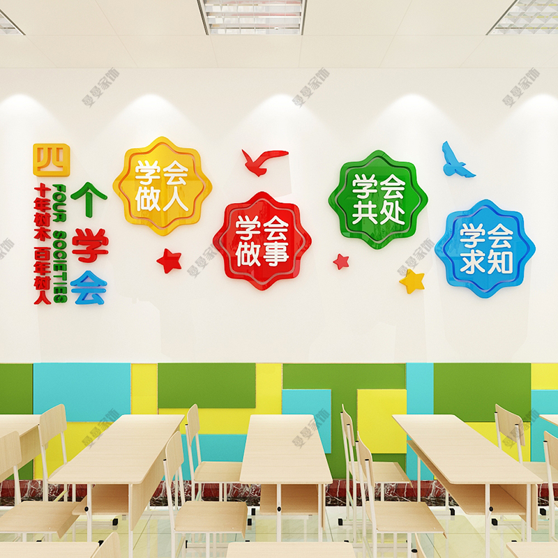 校园学习文明标语四个学会励志墙贴学校班级文化墙面装饰教室布置,淘宝优惠券,粉丝福利购,淘宝优惠卷