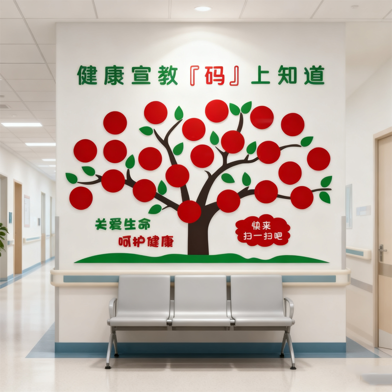 医院科室健康宣教树二维码文化墙设计门诊走廊护士站背景墙贴画3d,淘宝优惠券,粉丝福利购,淘宝优惠卷