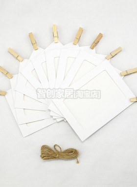 简易纸质相框配小木夹子麻绳吊挂