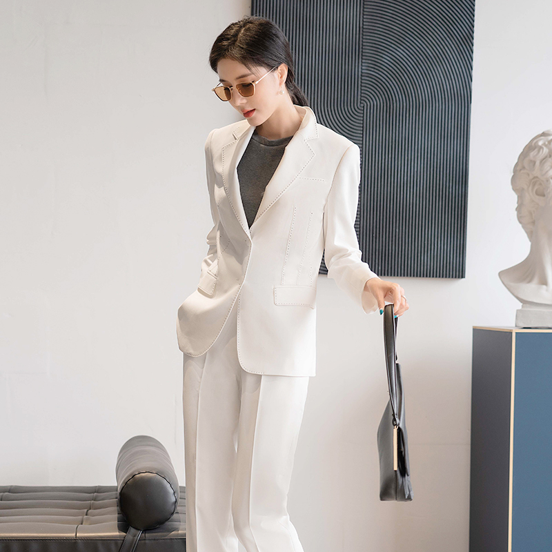 高端白色西服医美咨询师西装私人定制款现货修身显瘦高级感职业装 - 图0