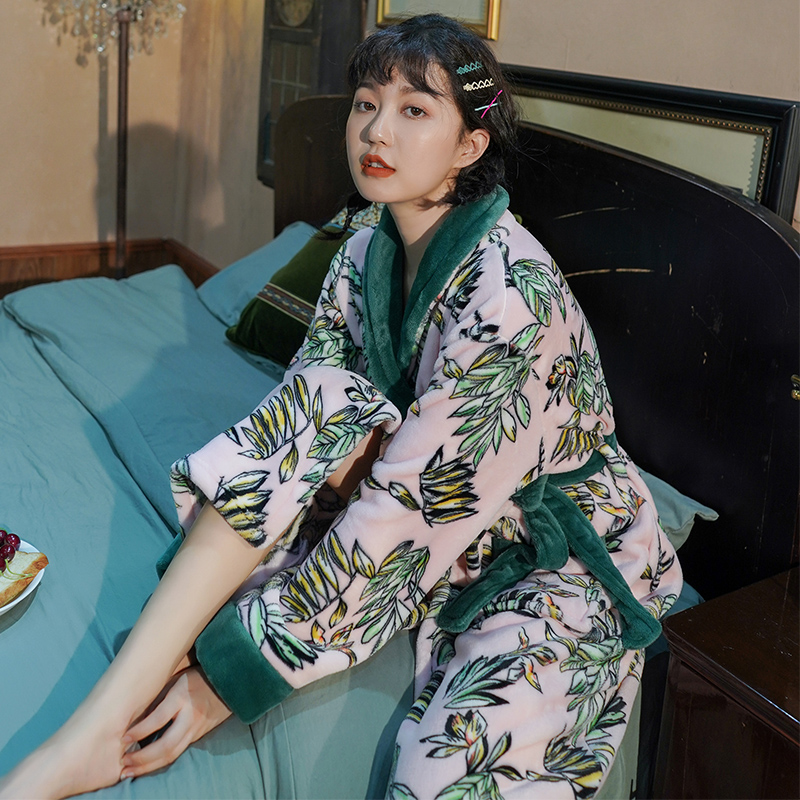 棉籽壳旗舰店情侣珊瑚绒睡袍女秋冬季法兰绒浴袍加绒加厚加长款男士浴衣睡衣春3