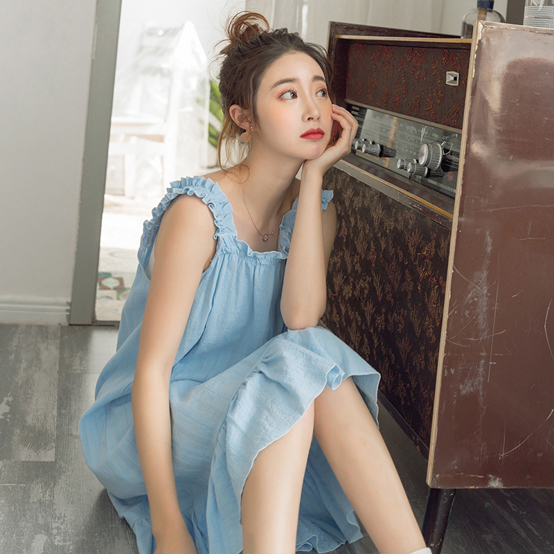 棉籽壳旗舰店夏天很仙的吊带睡裙女夏季薄款纯棉可爱小性感仙女风女士全棉睡衣0