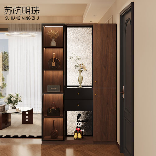 玄关柜入户正对门客厅双面屏风隔断中古风家具进门鞋柜衣帽架一体 - 图2