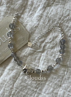 「月光宝盒」天然灰月光石ins休闲设计感s925纯银小众手链