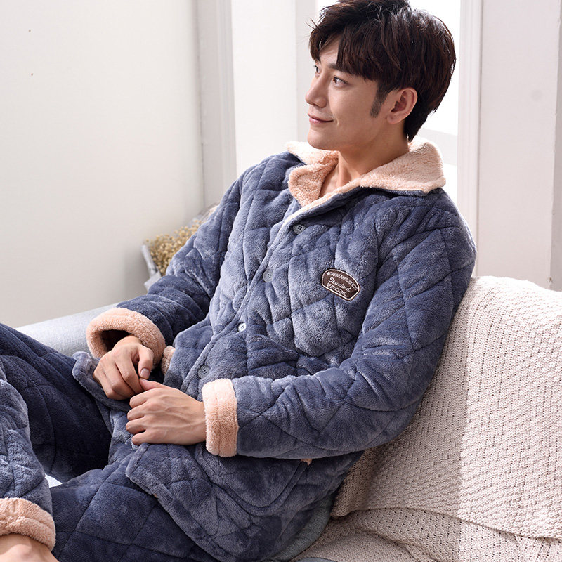 冬季加绒三层夹棉珊瑚绒男士睡衣 柏歌妃睡衣/家居服套装