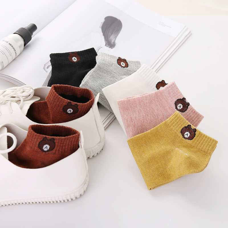 安娜汇旗舰店安娜汇袜子女小熊短袜浅口可爱中筒日系春天船袜ins潮袜韩版棉袜1