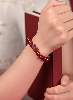 原矿晶体砂朱砂本命佛貔貅手串