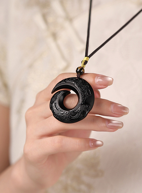 天然黑曜石项链时来运转平安扣