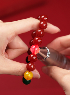 天然红玛瑙手链女款本命年转运珠手串男款五路财神招财转运珠手链