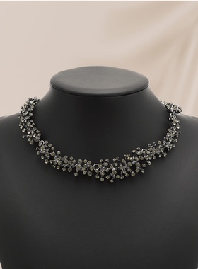ZA新款闪亮水钻枝蔓立体贴颈链女