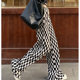 Checkerboard pattern wide-leg pants for women, high-waisted spring and autumn new style slim casual pants, fashionable straight floor-length pants