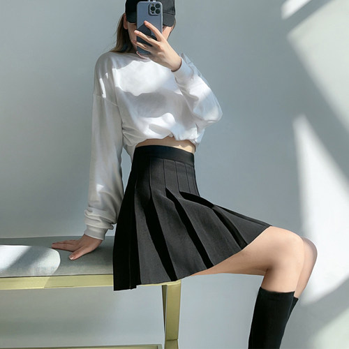 百褶裙女夏季短裙2026新款大码高腰显瘦a字小个子jk西装料半身裙 - 图0