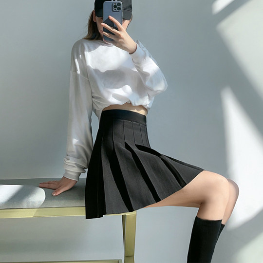 百褶裙女夏季短裙2025新款大码高腰显瘦a字小个子jk西装料半身裙