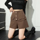 High-waisted woolen wide-leg casual shorts