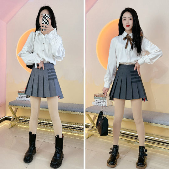 Slim high-waist autumn and winter pleated skirt