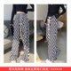 Checkerboard pattern wide-leg pants for women, high-waisted spring and autumn new style slim casual pants, fashionable straight floor-length pants