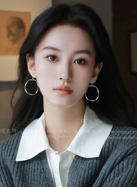 不规则大圈耳环圆脸显瘦素圈耳夹