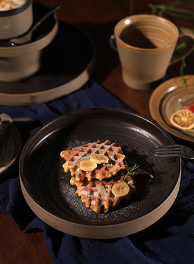 厂家直销粗陶创意日式沙拉碗意境菜餐厅商用家用插花盘子复古餐具