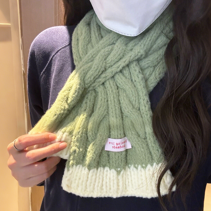 蓝色围巾毛线手工diy手工棒针麻花复古拼色围脖云朵棉线团材料包 - 图1